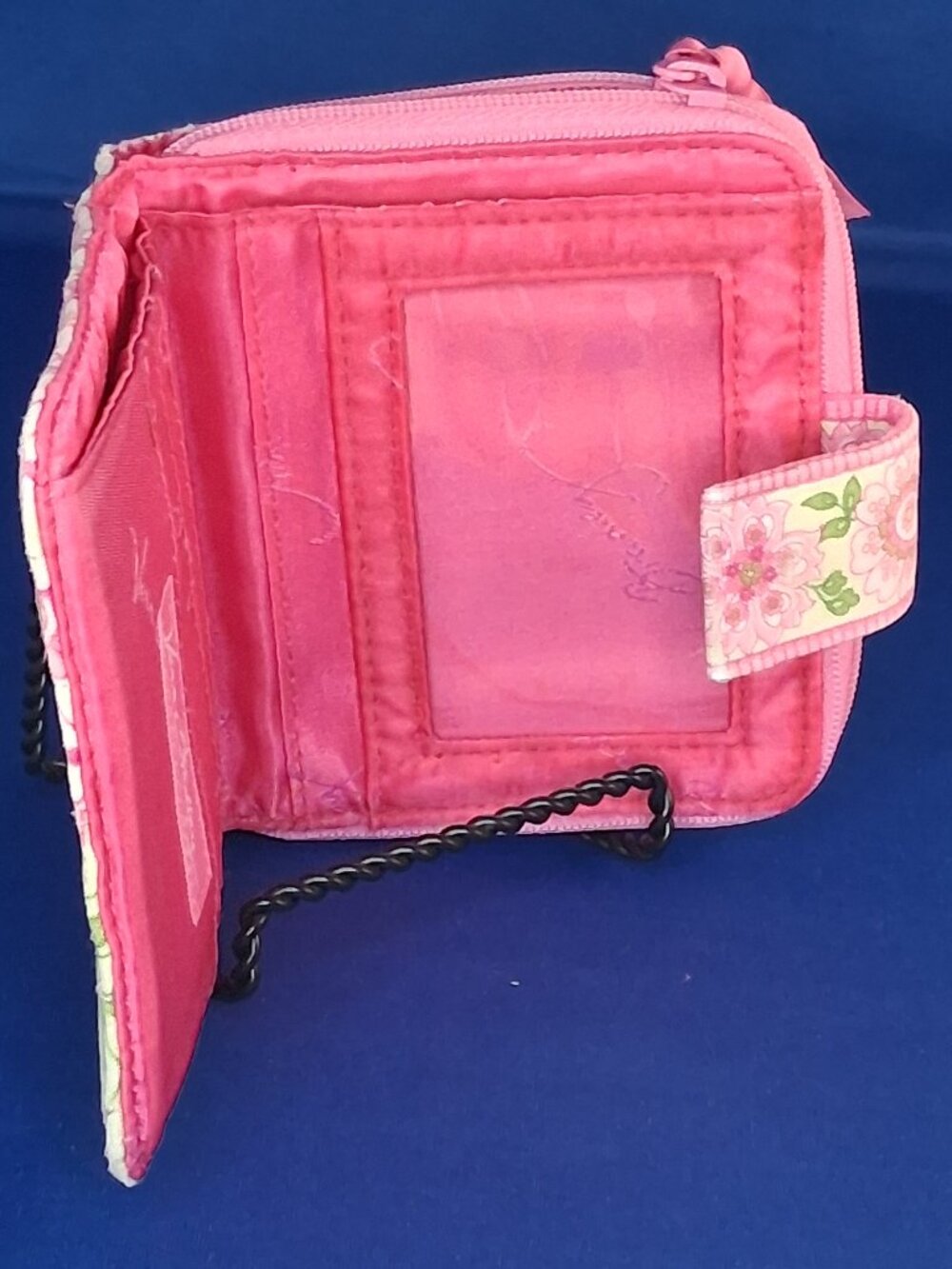 Vera Bradley Pink & Green Floral Quilted Zip-Around Wallet ID Holder Compact - Picture 7 of 10